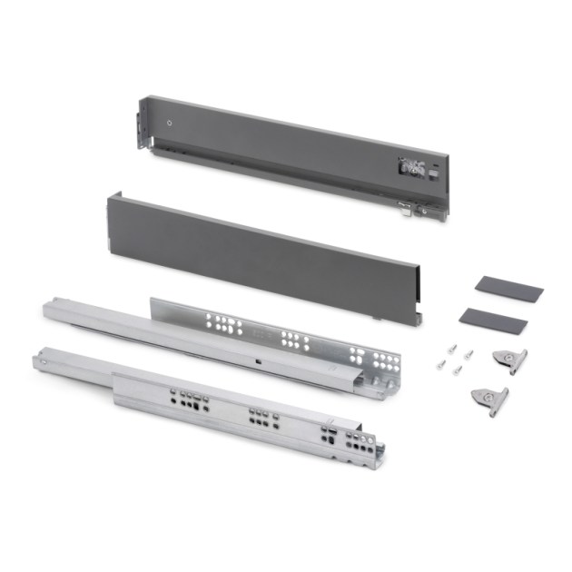 Emuca Cassetto esterno Vertex con regolazione 3D altezza 83mm, 40kg, profondità 450mm, Acciaio, Grigio antracite