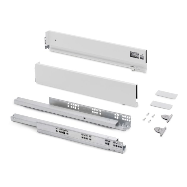 Emuca Cassetto esterno Vertex con regolazione 3D altezza 93mm, 40kg, profondità 270mm, Acciaio, Verniciato bianco