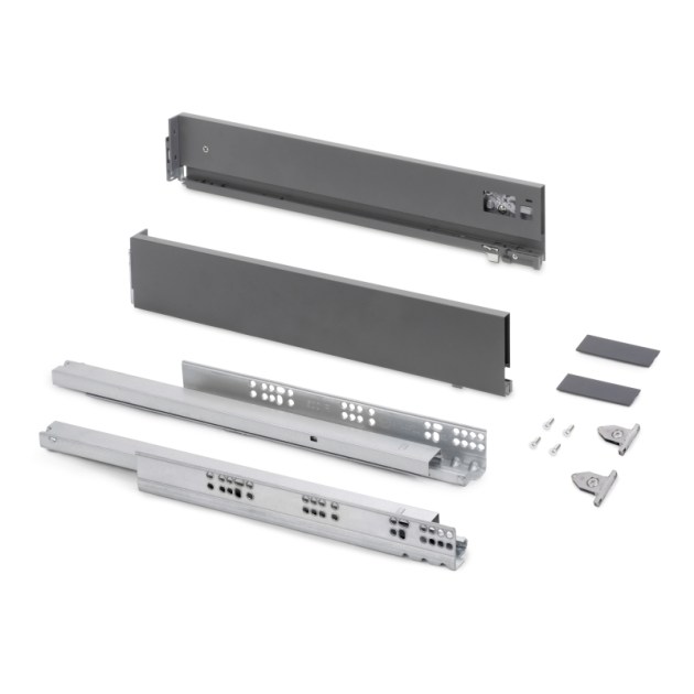 Emuca Cassetto esterno Vertex con regolazione 3D altezza 93mm, 40kg, profondità 300mm, Acciaio, Grigio antracite