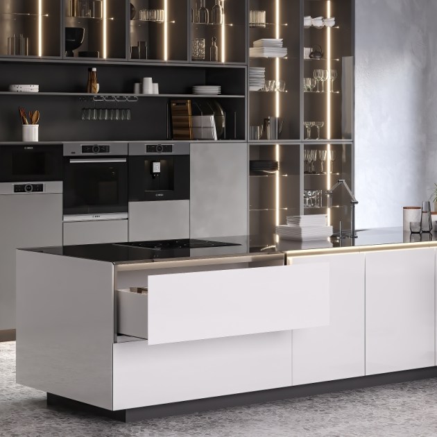 Emuca Cassetto esterno Vertex con regolazione 3D altezza 93mm, 40kg, profondità 300mm, Acciaio, Verniciato bianco