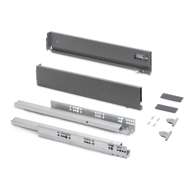 Emuca Cassetto esterno Vertex con regolazione 3D altezza 93mm, 40kg, spessore del pannello di 18mm, profondità 400mm, Acciaio, Grigio antracite