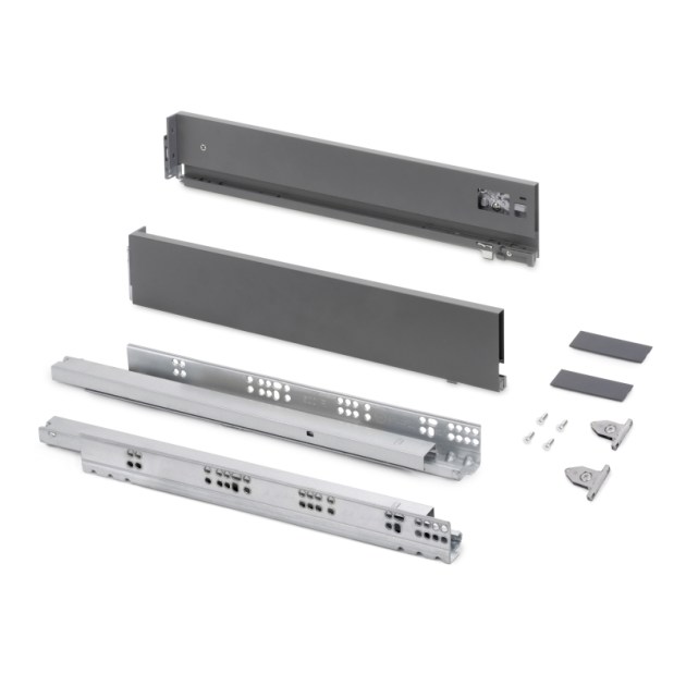 Emuca Cassetto esterno Vertex con regolazione 3D altezza 93mm, 60kg, profondità 500mm, Acciaio, Grigio antracite