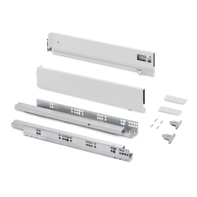 Emuca Cassetto esterno Vertex con regolazione 3D altezza 93mm, 60kg, profondità 500mm, Acciaio, Verniciato bianco