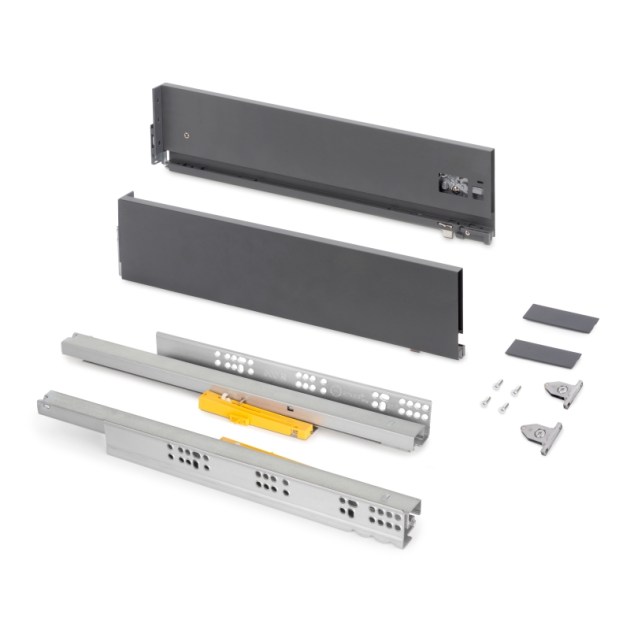 Emuca Cassetto Vertex Push Sincro con regolazione 3D, altezza 131mm, 40kg, profondità 500mm, Acciaio, Grigio antracite