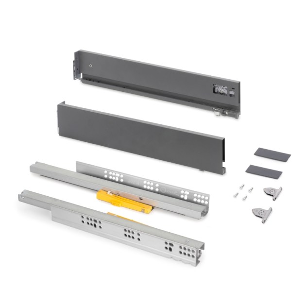 Emuca Cassetto Vertex Push Sincro con regolazione 3D, altezza 93mm, 40kg, profondità 450mm, Acciaio, Grigio antracite