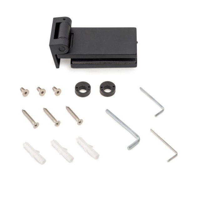 Emuca Cerniera per anta in vetro, cerniera orizzontale con forcella da 40 mm, per anta da 8-12 mm, alluminio e acciaio, verniciato nero