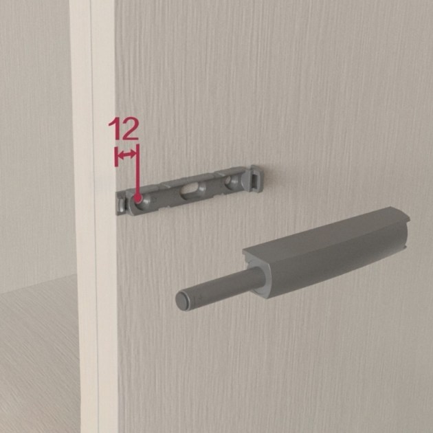 Emuca Chiudiporta Push Lite da avvitare nel mobile con regolazione, 80 mm, Ammortizzata, Plastica grigia, Tecnoplastica, 10 unità