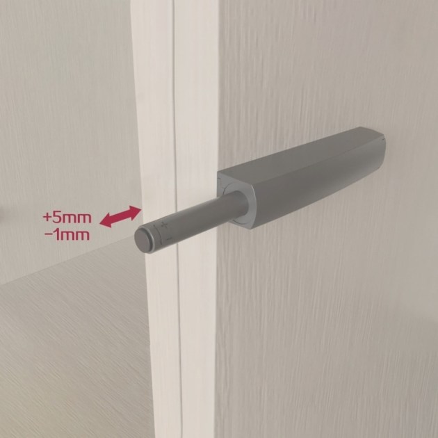 Emuca Chiudiporta Push Lite da avvitare nel mobile con regolazione, 80 mm, Ammortizzata, Plastica grigia, Tecnoplastica, 10 unità