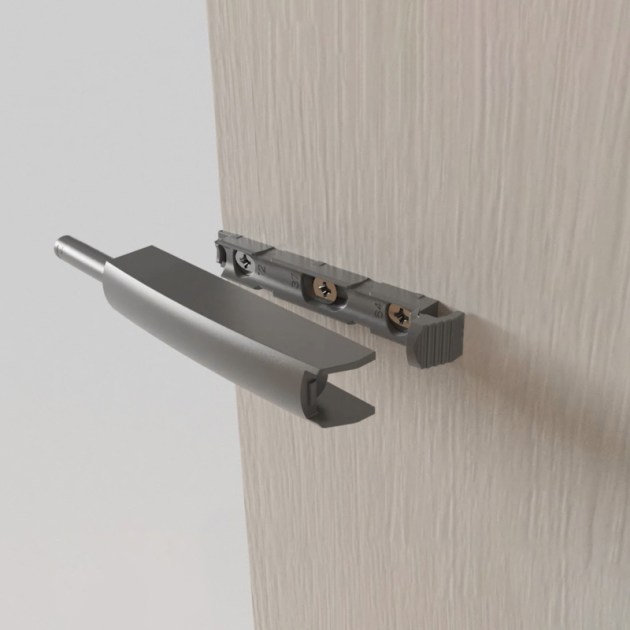 Emuca Chiudiporta Push Lite da avvitare nel mobile con regolazione, 80 mm, Ammortizzata, Plastica grigia, Tecnoplastica, 10 unità