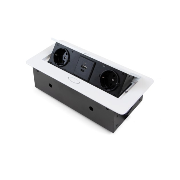 Emuca Multipresa Atom 26 Lite per scrivania, Verniciato bianco, Zama e Acciaio e Tecnoplastica