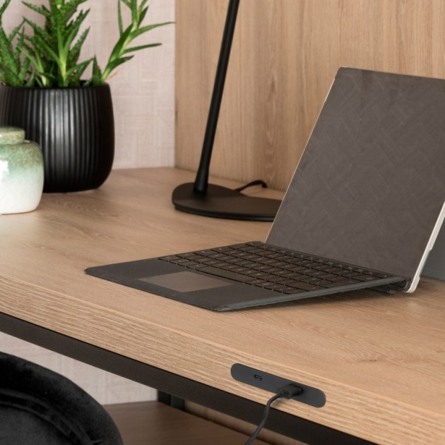 Emuca Connettore USB A+C Linky (81x12mm), 5V/9V DC 3A (15W), Plastica nera, Tecnoplastica