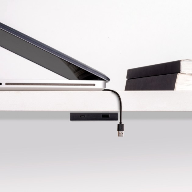 Emuca Connettore USB A+C Linky (81x12mm), 5V/9V DC 3A (15W), Plastica nera, Tecnoplastica