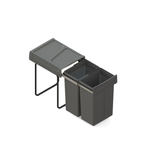 Emuca Contenitore per la raccolta differenziata Recycle da montare sul fondo e da estrarre manualmente in cucina Recycle 2x25lt, Grigio antracite, Tecnoplastica