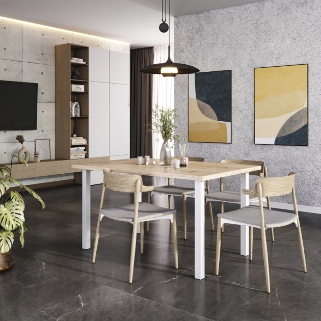 Emuca Gambe per tavolo quadrate, 50x50mm, Verniciato bianco, Acciaio