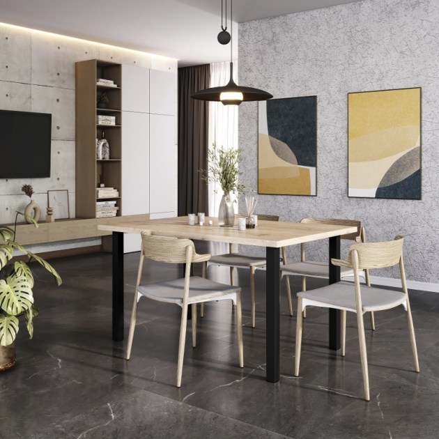 Emuca Gambe per tavolo quadrate, 50x50mm, Verniciato nero, Acciaio