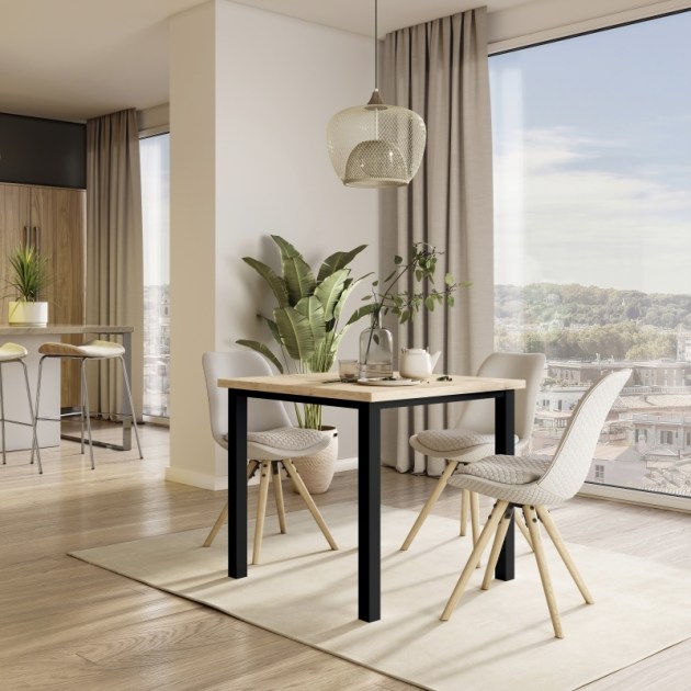 Emuca Gambe quadrate e struttura per tavolo, 50x50mm, 750x750, Verniciato nero, Acciaio