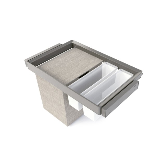 Emuca Kit  2 vassoio ausiliario, 1 cesto portabiancheria e telaio regolabile Quartz per armadi, chiusura ammortizzata e estrazione totale, modulo 80 cm, finitura Titanio