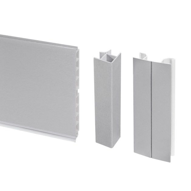 Emuca Kit battiscopa da cucina Plasline con accessori per unione, Altezza 100 mm, 2,35 m, Anodizzato satinato, Tecnoplastica