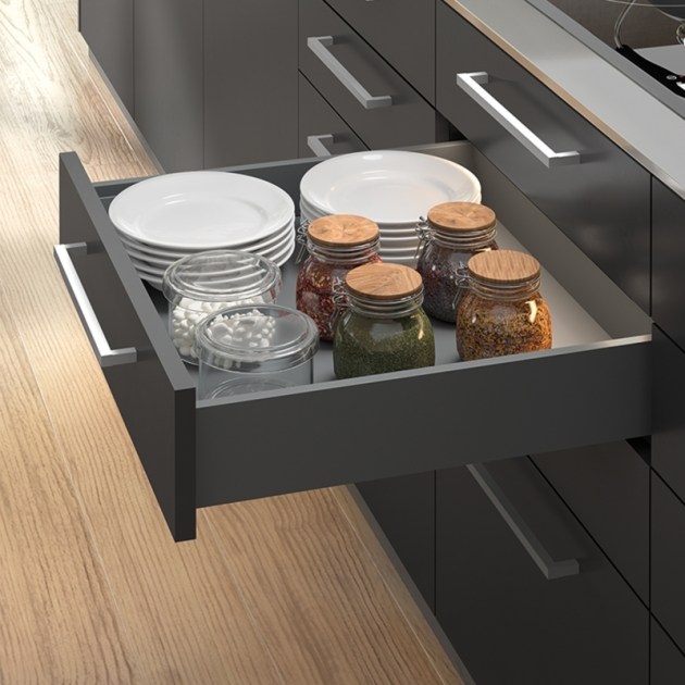 Emuca Kit cassetto per cucina o bagno Vertex di altezza 93 mm con pannelli inclusi., 900, Grigio antracite, Vari