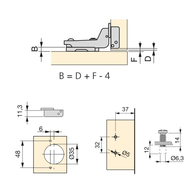 Emuca Kit cerniera a scodellino di collo alto X91 con chiusura ammortizzata e basetta Euro, Titanio, Acciaio, 20 u.