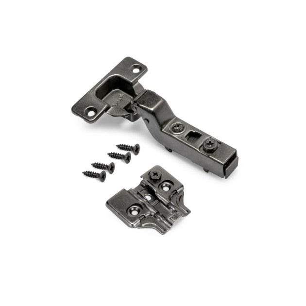 Emuca Kit cerniera a scodellino di collo alto X91 con chiusura ammortizzata e basetta per vite, Titanio, Acciaio, 20 u.