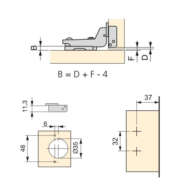 Emuca Kit cerniera a scodellino di collo alto X91 con chiusura ammortizzata e basetta per vite, Titanio, Acciaio, 20 u.