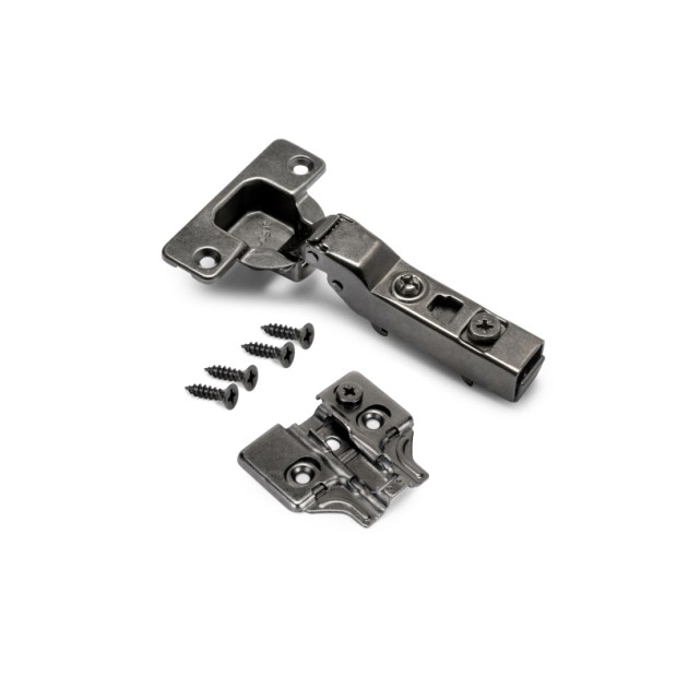 Emuca Kit cerniera a scodellino X91 con chiusura ammortizzata e basetta per vite, Titanio, Acciaio, 20 u.