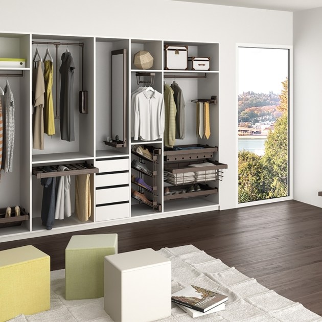 Emuca Kit Cesto in filo metallico con guide, regolabile, modulo di 900 mm, Acciaio e Alluminio, Color moka