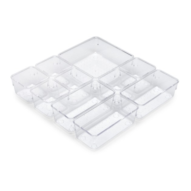 Emuca Kit di 10 contenitori organizer Cube per cassetti, Plastica, Trasparente