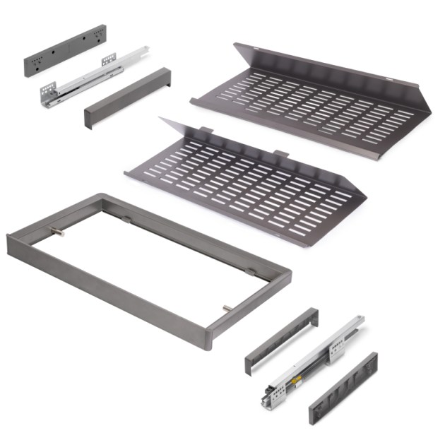 Emuca Kit di cassetto porta-scarpe estraibile per armadi Quartz, regolabile, modulo 800mm, Acciaio, alluminio e plastica, Titanio