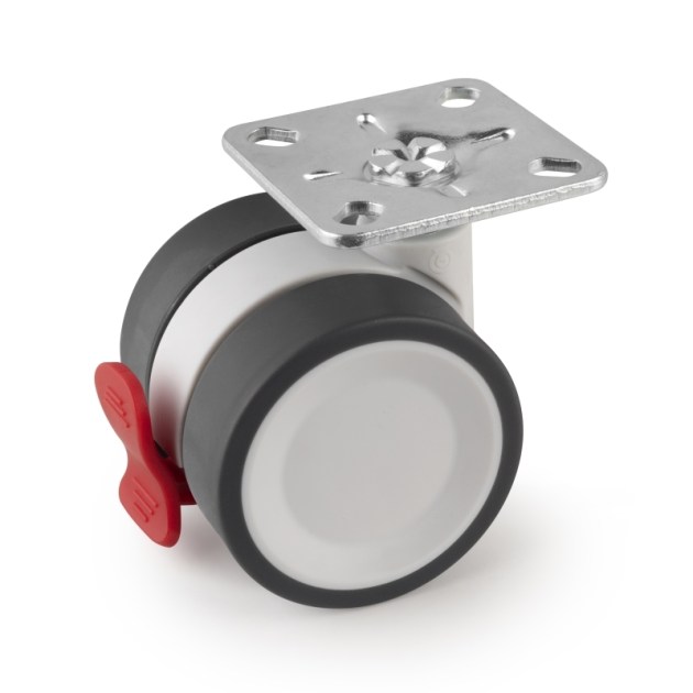 Emuca Kit di ruote Bowl 2 con piastra per montaggio, Ø 50, Acciaio e Tecnoplastica