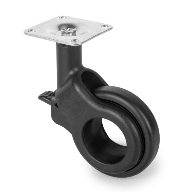 Emuca Kit di ruote Hole 2 con piastra per montaggio, Ø 50, Verniciato nero, Acciaio e Tecnoplastica