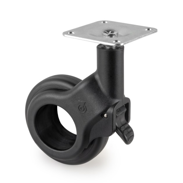 Emuca Kit di ruote Hole 2 con piastra per montaggio, Ø 50, Verniciato nero, Acciaio e Tecnoplastica