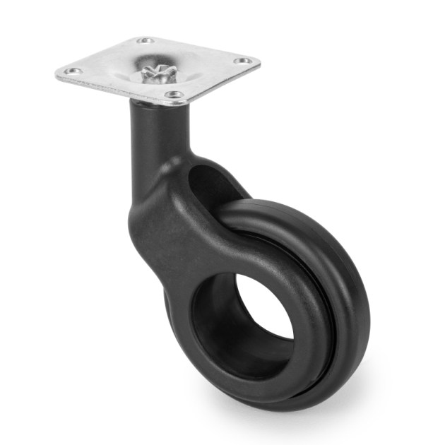 Emuca Kit di ruote Hole 2 con piastra per montaggio, Ø 50, Verniciato nero, Acciaio e Tecnoplastica