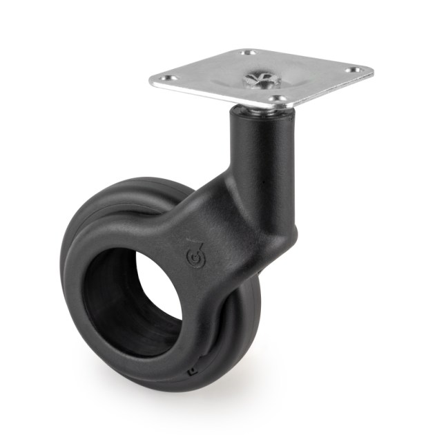 Emuca Kit di ruote Hole 2 con piastra per montaggio, Ø 50, Verniciato nero, Acciaio e Tecnoplastica