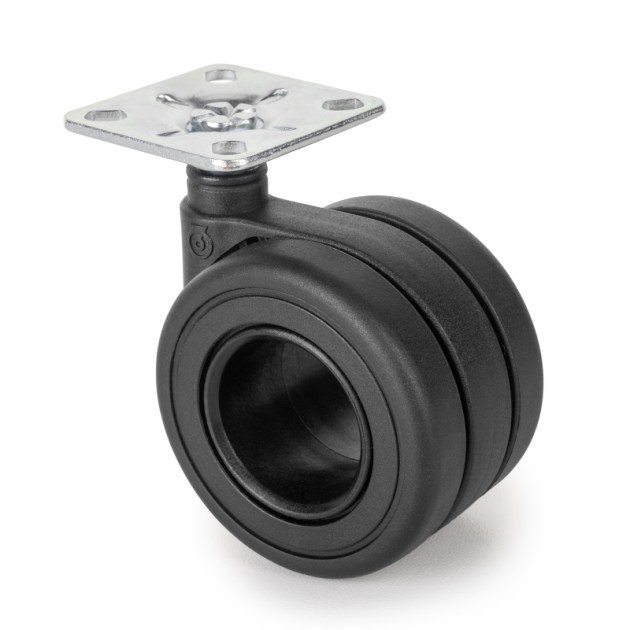 Emuca Kit di ruote Hole con piastra per montaggio, Ø 65, Verniciato nero, Acciaio e Tecnoplastica