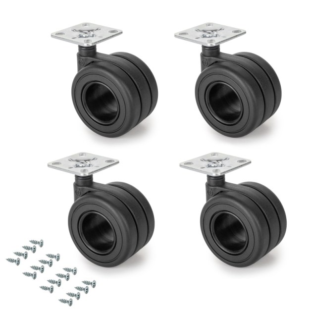 Emuca Kit di ruote Hole con piastra per montaggio, Ø 65, Verniciato nero, Acciaio e Tecnoplastica