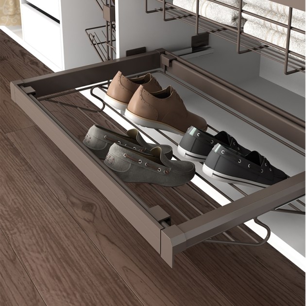 Emuca Kit porta scarpe metallico con guide, regolabile, modulo di 900 mm, Acciaio e Alluminio, Color moka