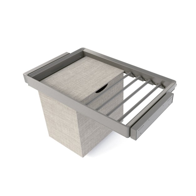 Emuca Kit  portapantaloni a 7 aste, cesto portabiancheria e telaio regolabile Quartz per armadi, chiusura ammortizzata e estrazione totale, modulo 80 cm, finitura Titanio