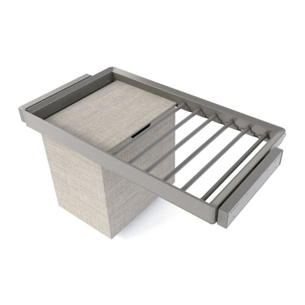 Emuca Kit  portapantaloni a 7 aste, cesto portabiancheria e telaio regolabile Quartz per armadi, chiusura ammortizzata e estrazione totale, modulo 90 cm, finitura Titanio