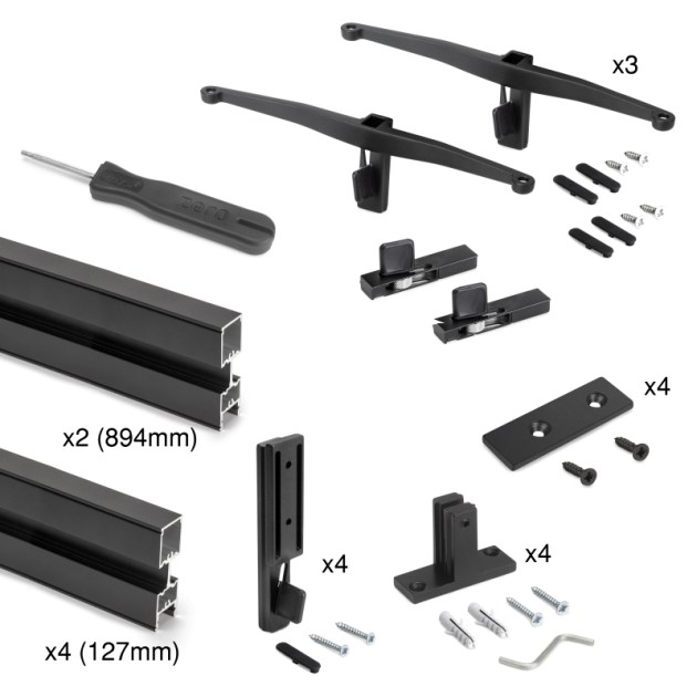 Emuca Kit struttura modulare Zero con raccordi per il montaggio a parete, Nero testurizzato, Alluminio e Zama, 1 kit