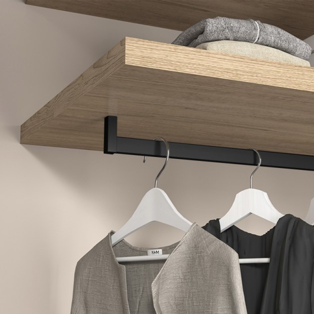 Emuca Kit tubo per armadio Luxe, 1,15 m, Nero testurizzato, Alluminio e Tecnoplastica, 1 kit