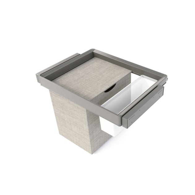 Emuca Kit  vassoio ausiliario, cesto portabiancheria e telaio regolabile Quartz per armadi, chiusura ammortizzata e estrazione totale, modulo 70 cm, finitura Titanio