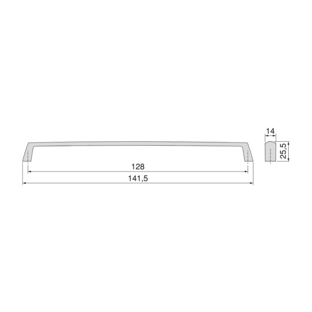 Emuca Lotto di 10 maniglie per mobili Canton, L142mm, interasse 128mm, Zama, Nichel satinato
