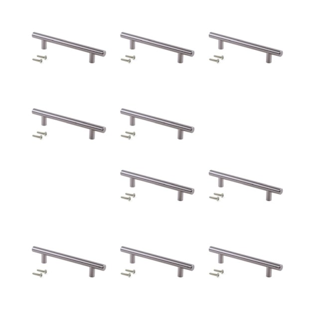 Emuca Lotto di 10 maniglie per mobili Orlando, L136mm, interasse 96mm, Acciaio, Nichel satinato