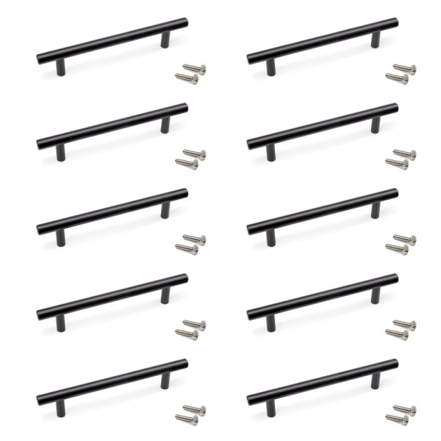 Emuca Lotto di 10 maniglie per mobili Orlando, L188mm, interasse 128mm, Acciaio, Verniciato nero