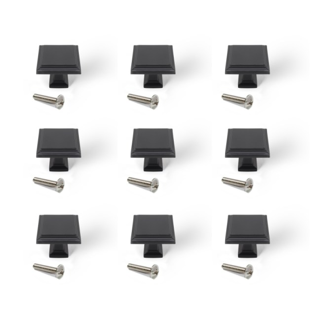 Emuca Lotto di 10 pomoli per mobili Ceuta, 31.5x31.5mm, Zama, Verniciato nero