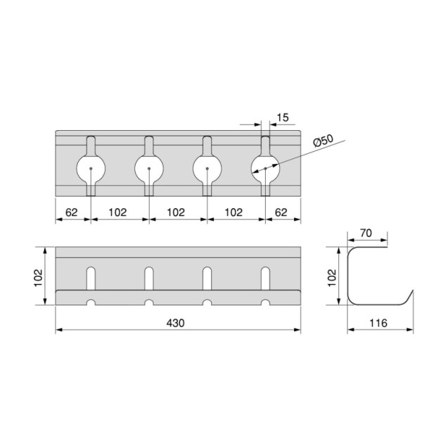 Emuca Lotto di 2 Portacavi da sotto tavolo, Lunghezza 430 mm, Acciaio, Verniciato nero
