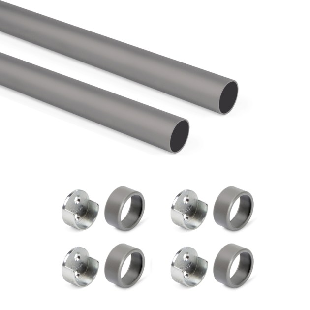 Emuca Lotto di 2 tubi appendiabiti rotondi D.28mm per armadi lunghezza 0,75m con reggitubi, Alluminio e Zama, Titanio