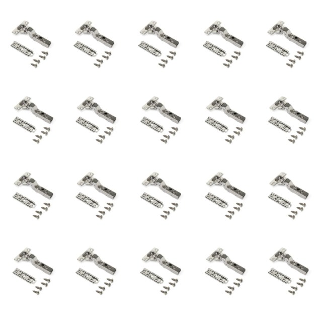 Emuca Lotto di 20 cerniere collo alto X91 con chiusura soft e Basetta a vite, altezza 1, Acciaio, Nichelato